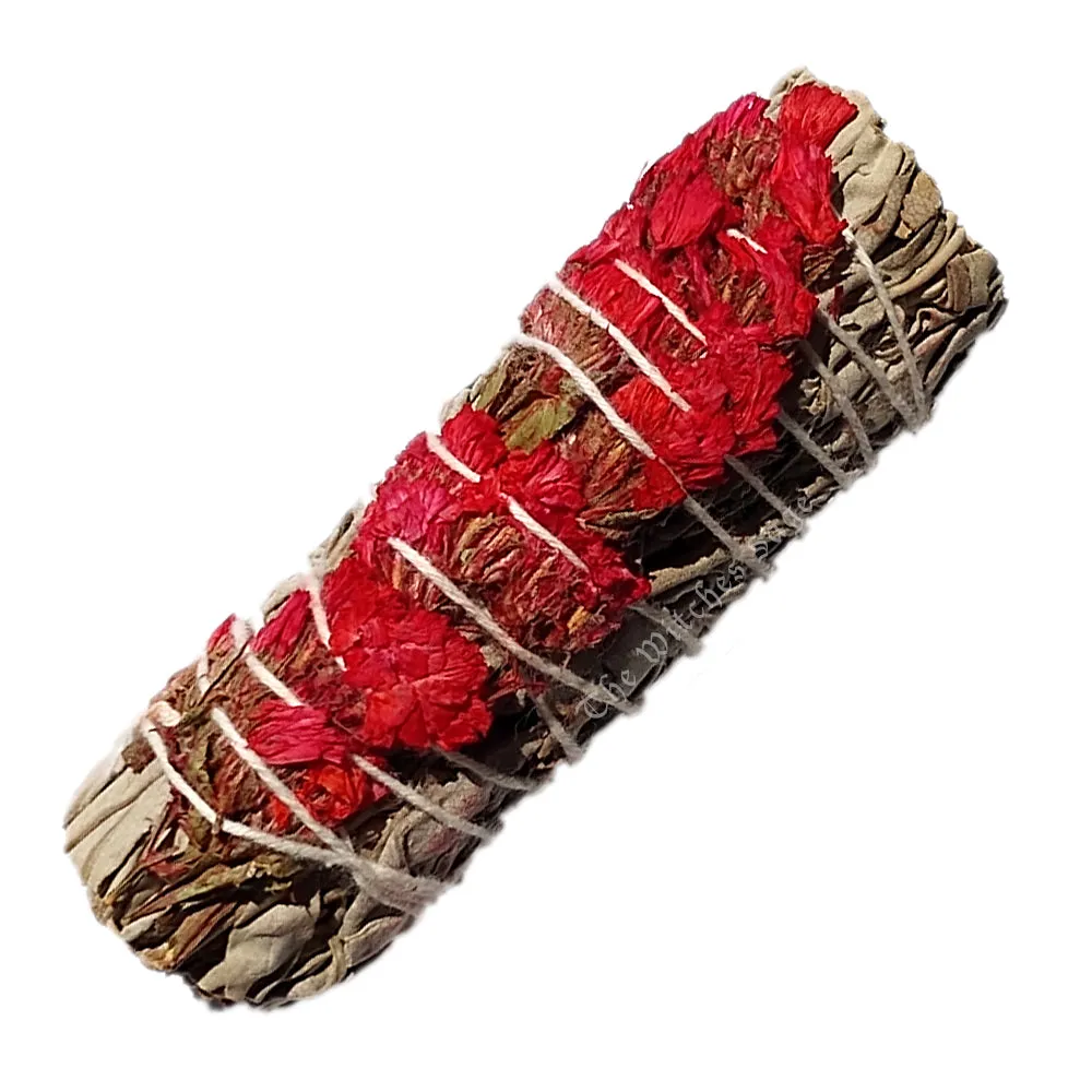 Red Sinuata Flowers and White Sage Smudge Stick - 3-4 inches