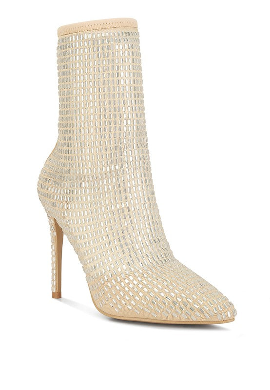 Rhinestone Embellished Mesh Boots