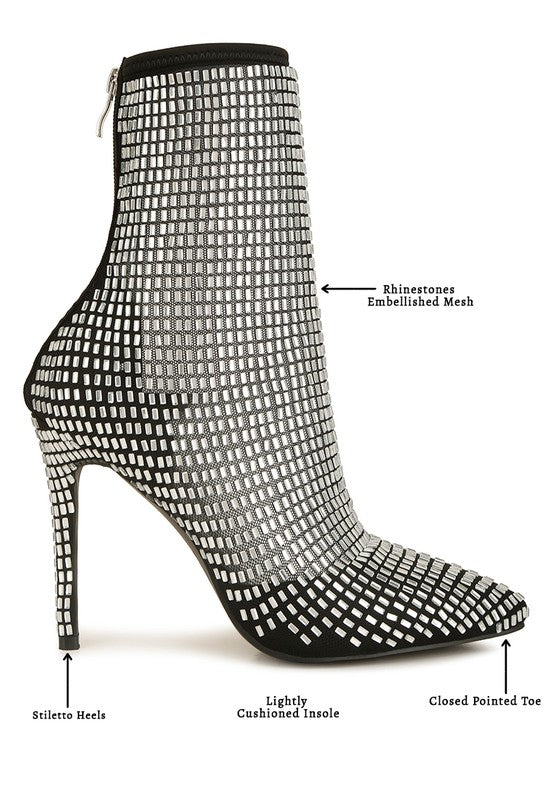 Rhinestone Embellished Mesh Boots