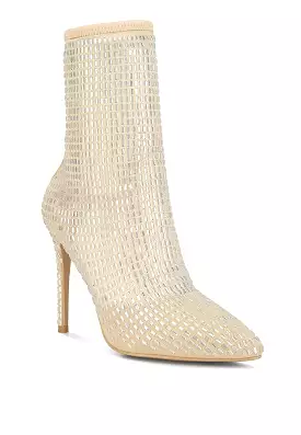 Rhinestone Embellished Mesh Boots