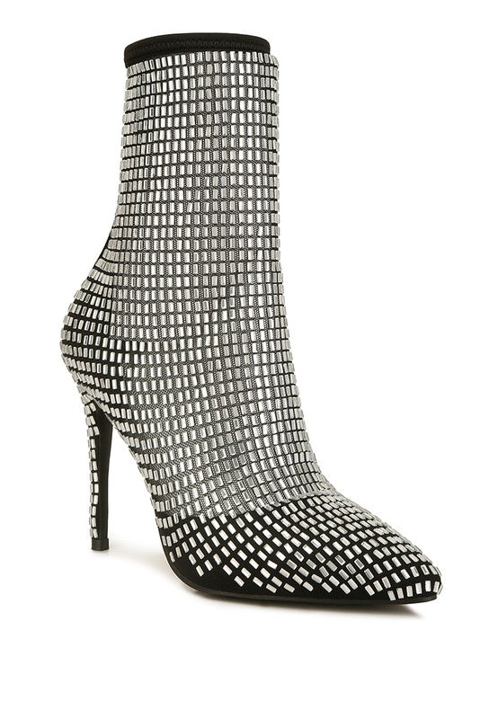 Rhinestone Embellished Mesh Boots