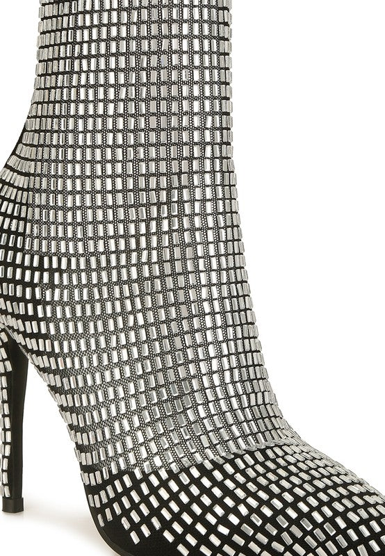 Rhinestone Embellished Mesh Boots