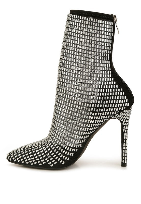 Rhinestone Embellished Mesh Boots