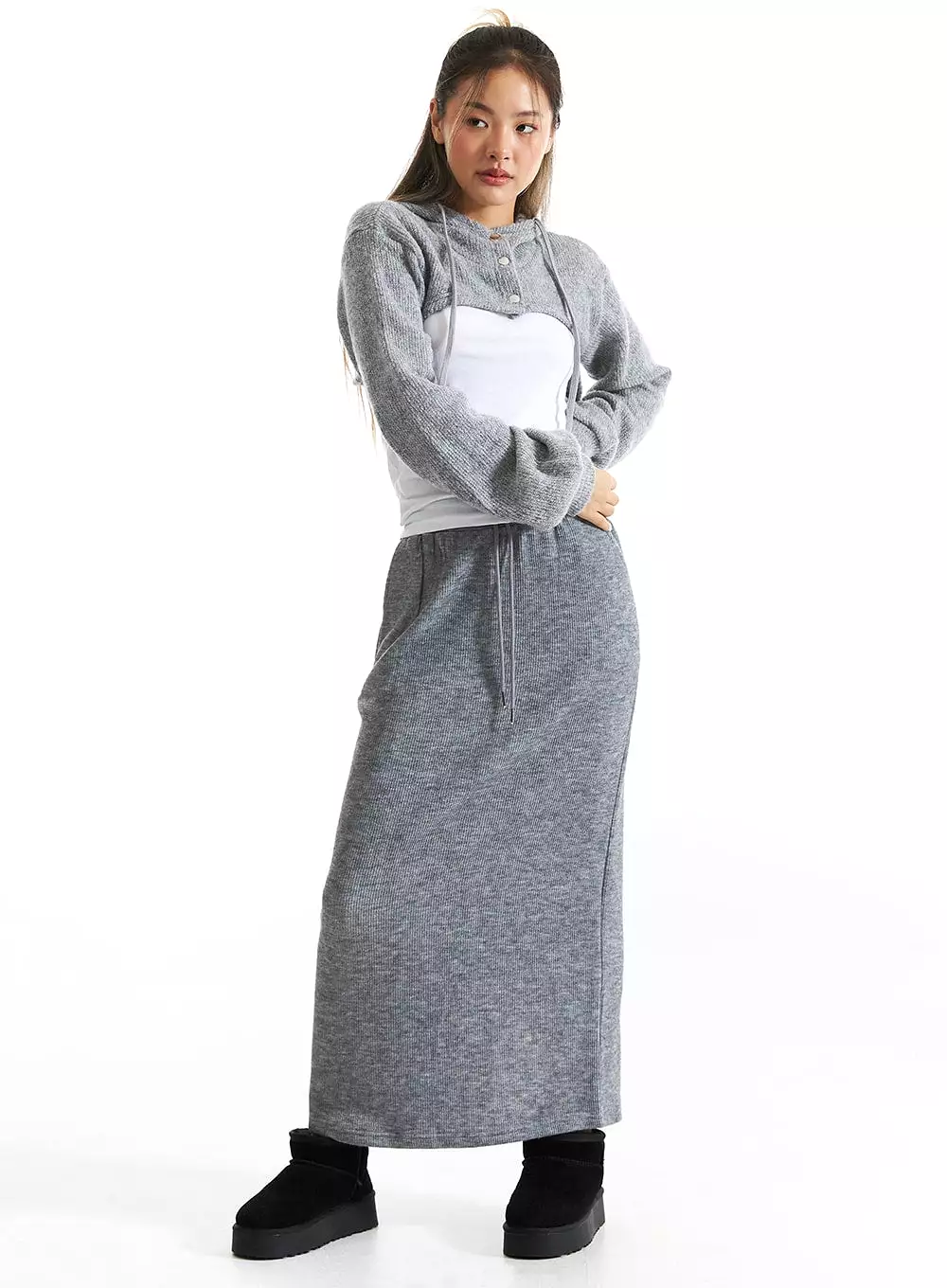 Ribbed Knit Maxi Skirt - CO313