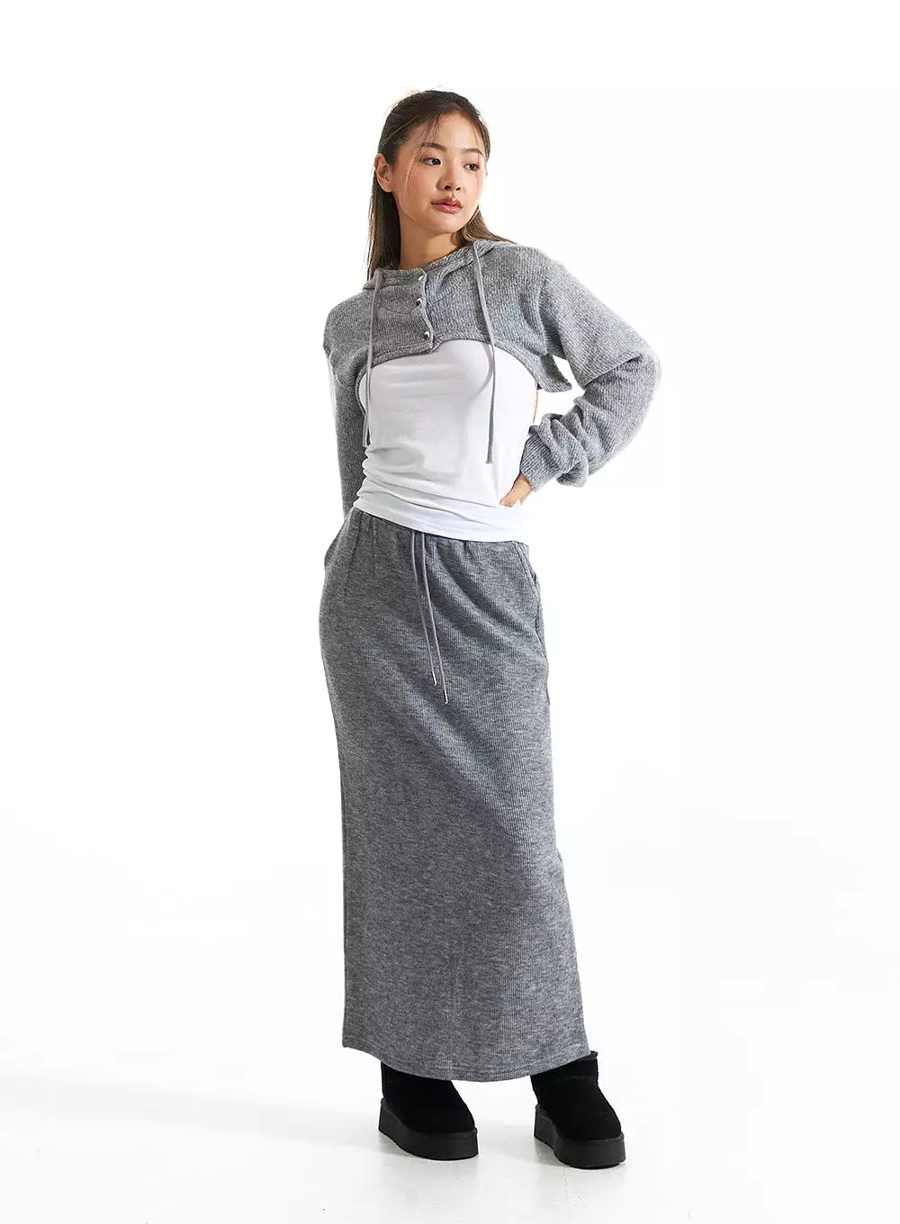 Ribbed Knit Maxi Skirt - CO313