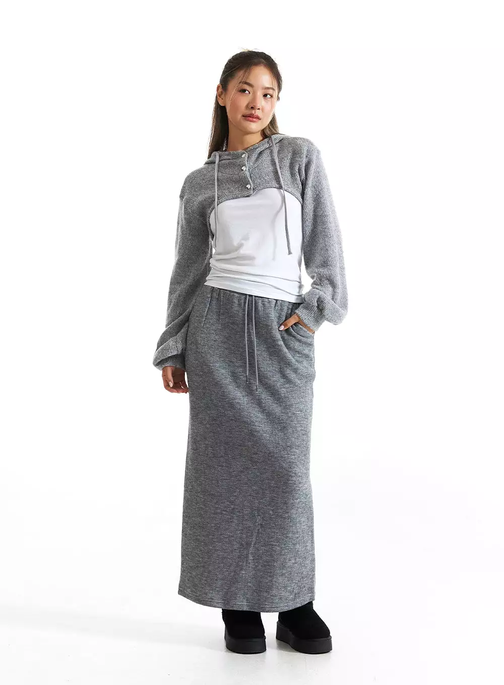 Ribbed Knit Maxi Skirt - CO313