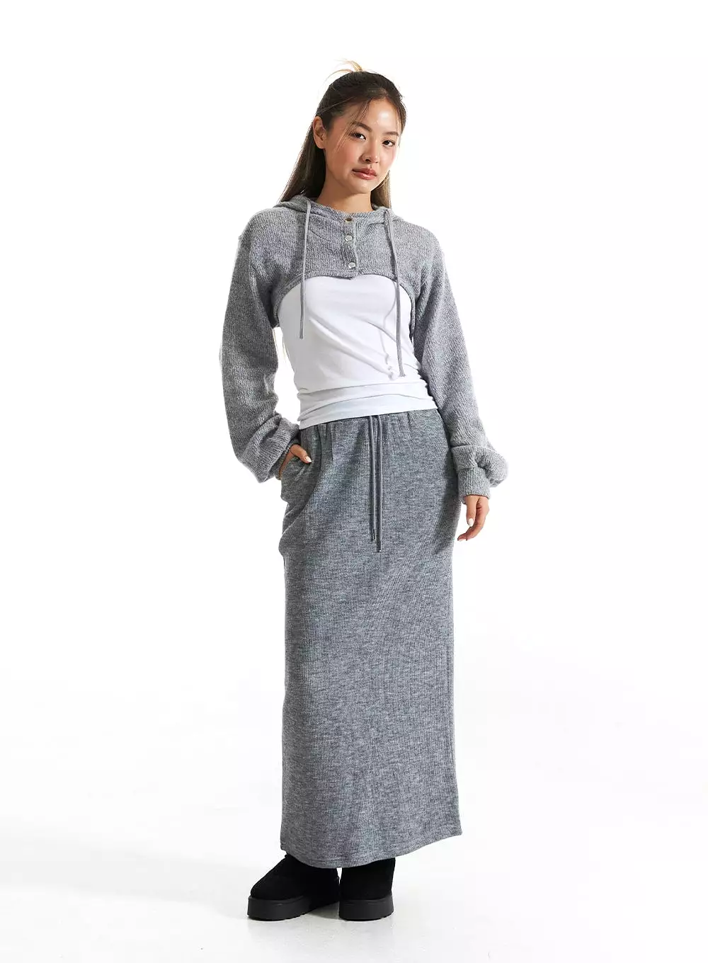 Ribbed Knit Maxi Skirt - CO313