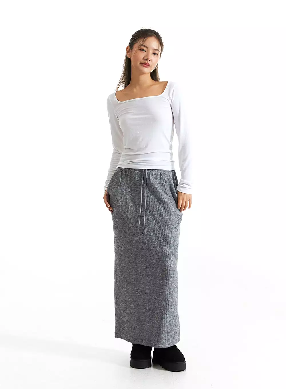 Ribbed Knit Maxi Skirt - CO313