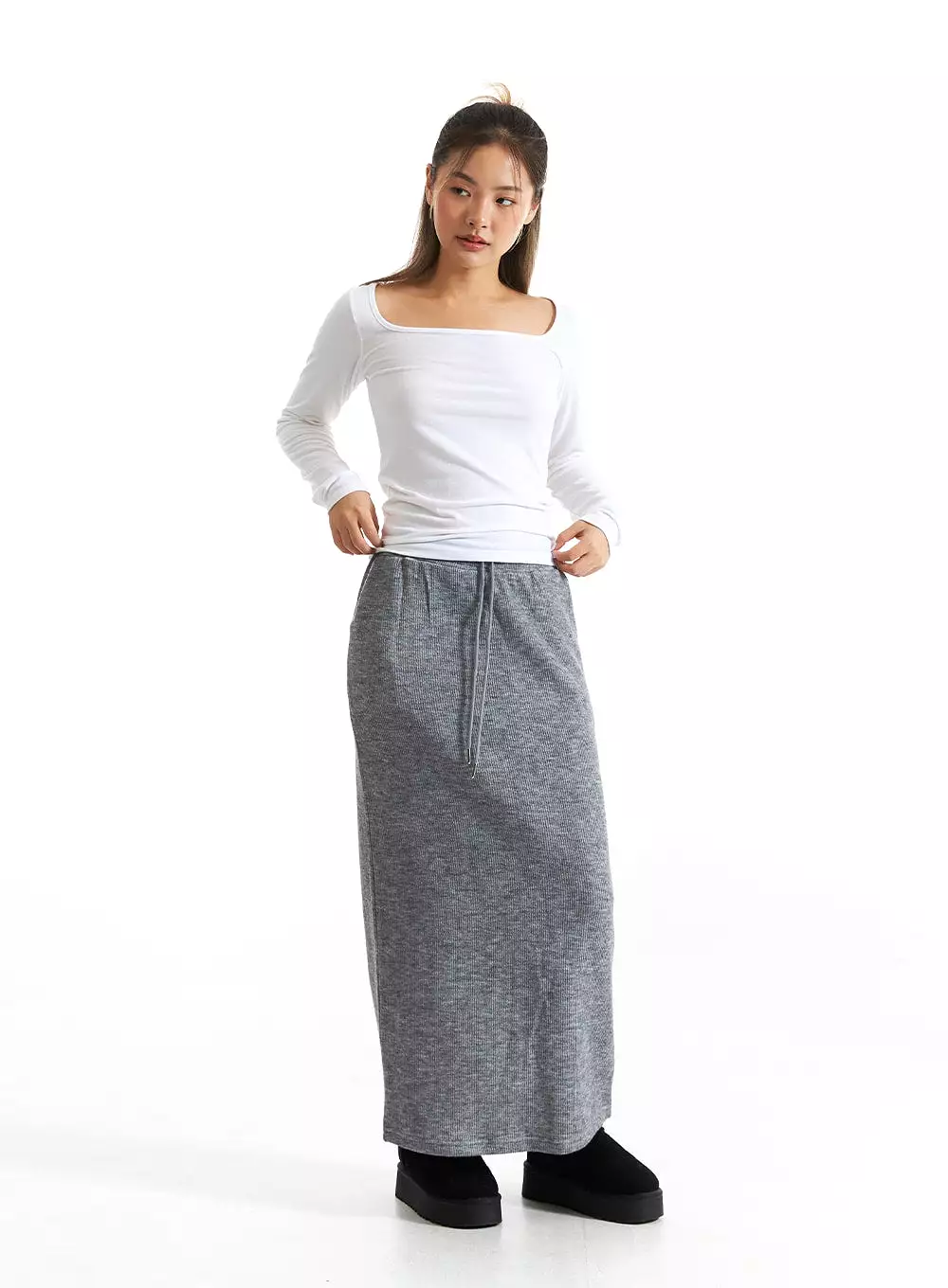 Ribbed Knit Maxi Skirt - CO313