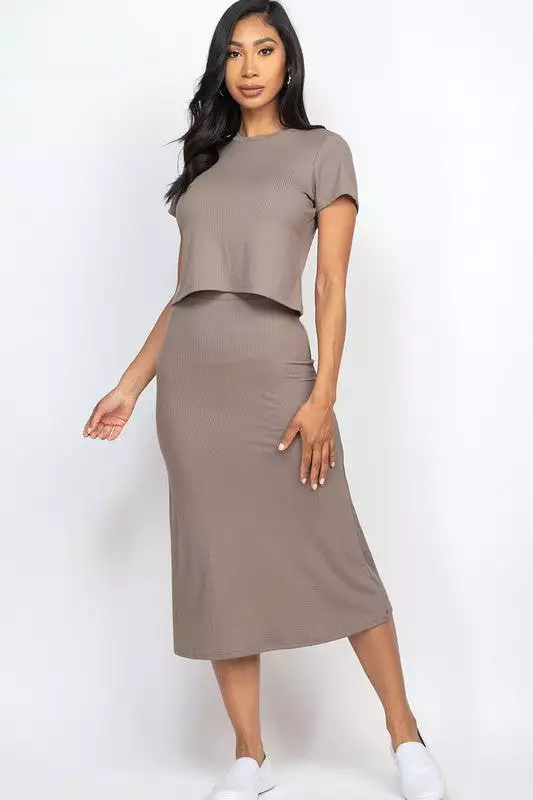 Ribbed Top Midi Skirt Set