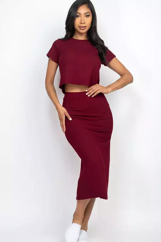 Ribbed Top Midi Skirt Set