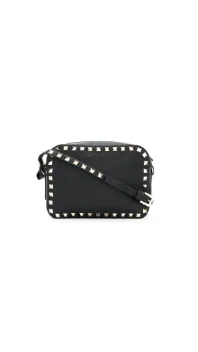 Rockstud Leather Crossbody Bag - Black