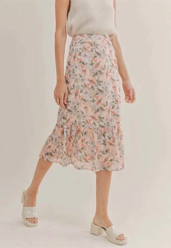 Sadie & Sage Dune Flowers Ivory Apricot Skirt