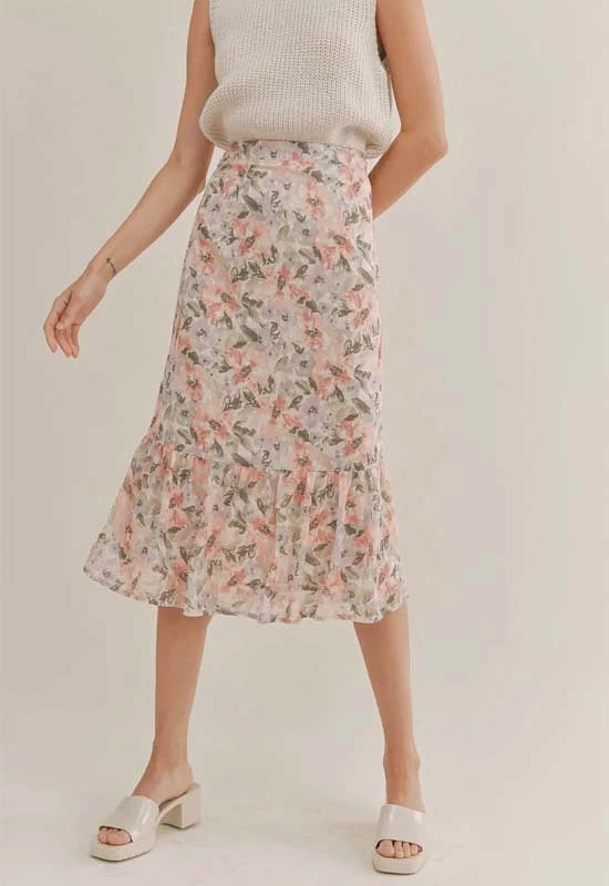 Sadie & Sage Dune Flowers Ivory Apricot Skirt