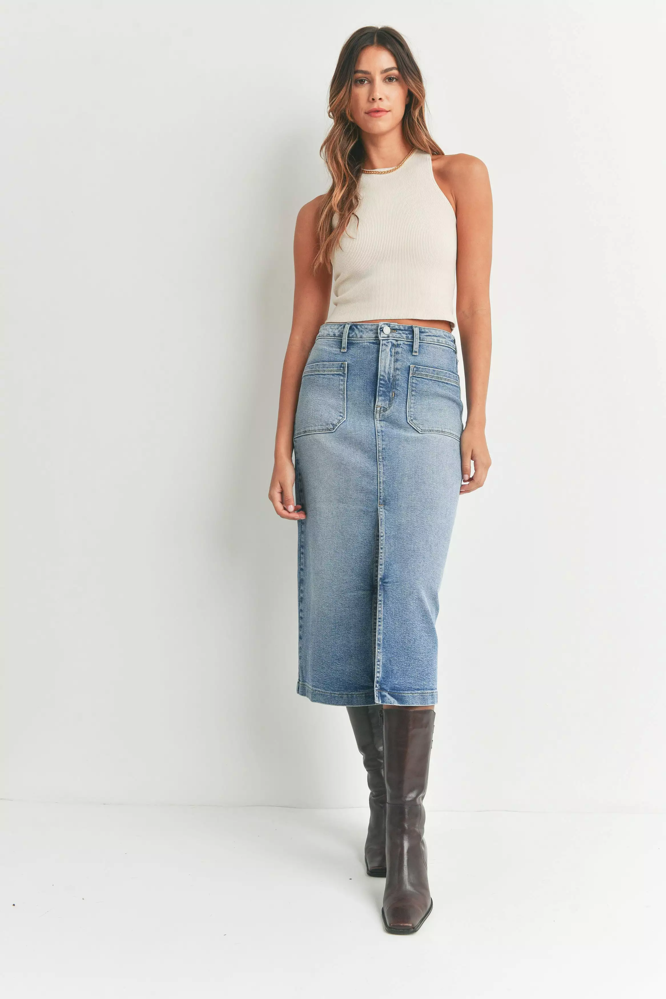 Sasha Denim Midi Skirt - Buy Now