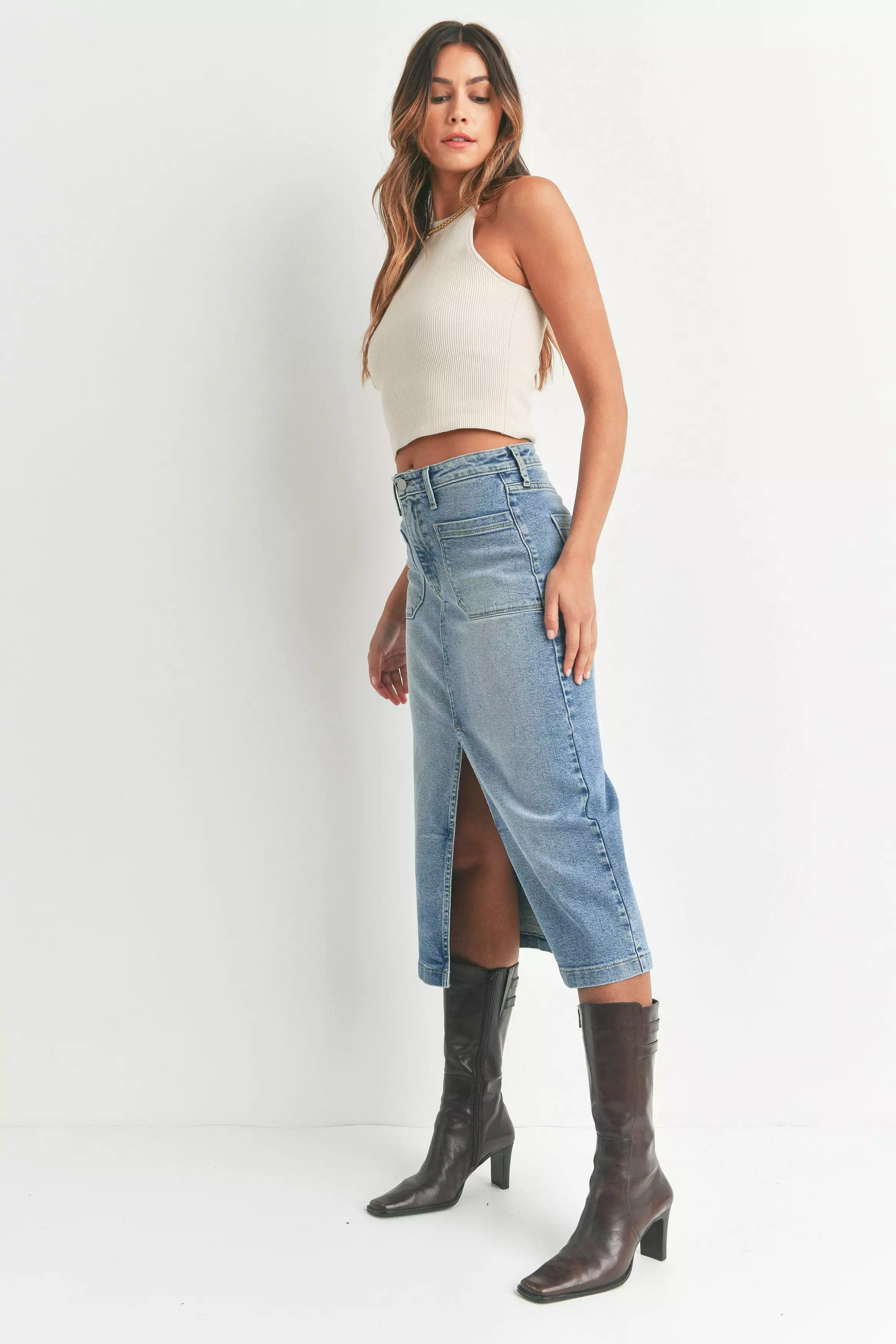 Sasha Denim Midi Skirt - Buy Now