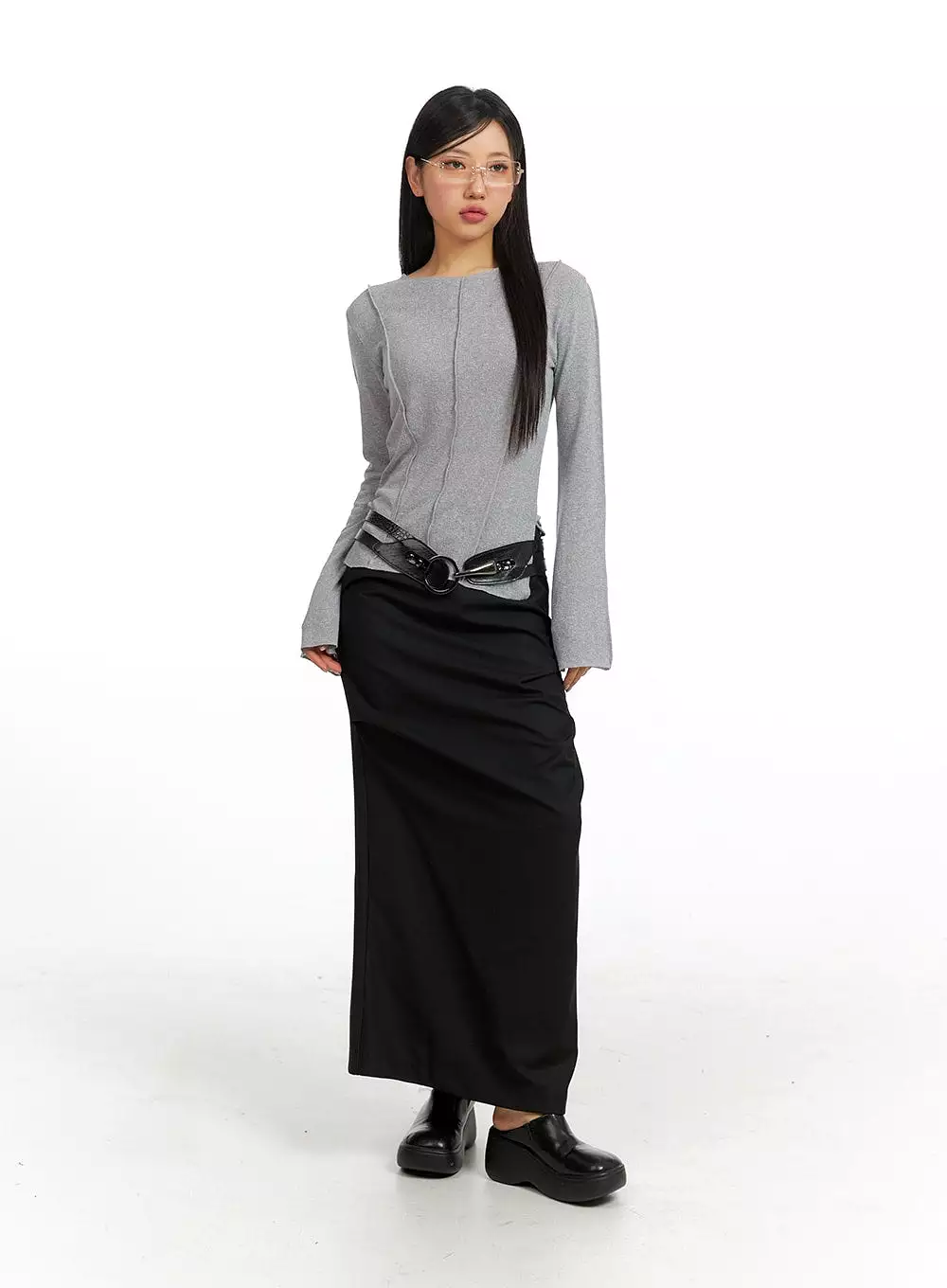 Semi-Ruched Maxi Skirt with Split - CF407