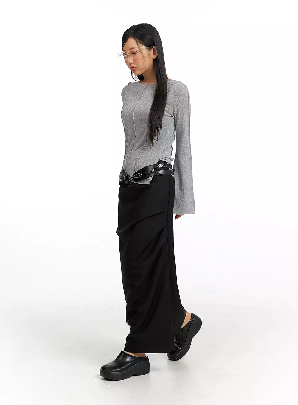 Semi-Ruched Maxi Skirt with Split - CF407