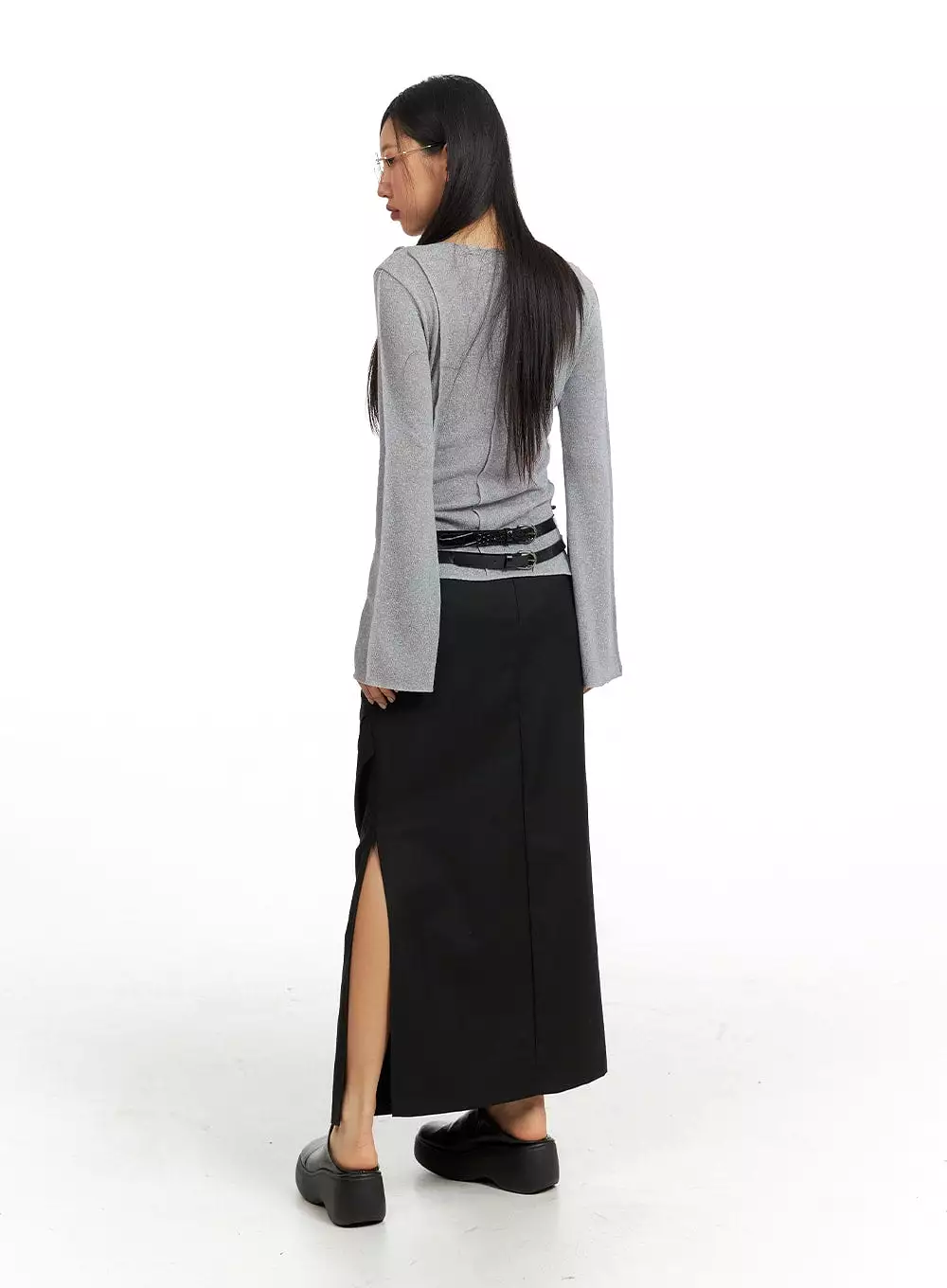 Semi-Ruched Maxi Skirt with Split - CF407