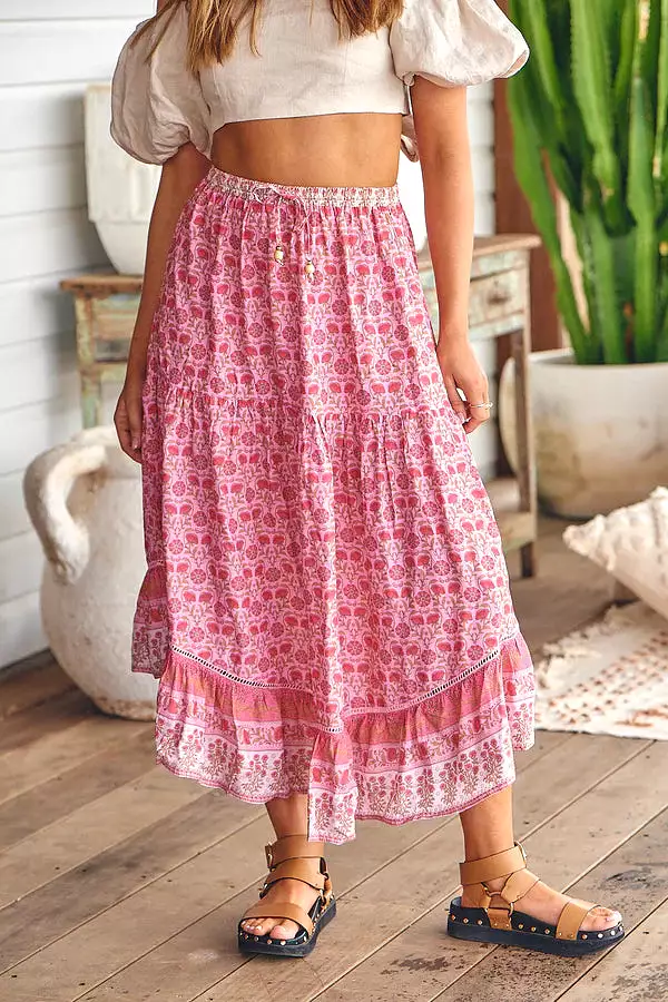 Shayla Maxi Skirt - Rose Blossom Pattern