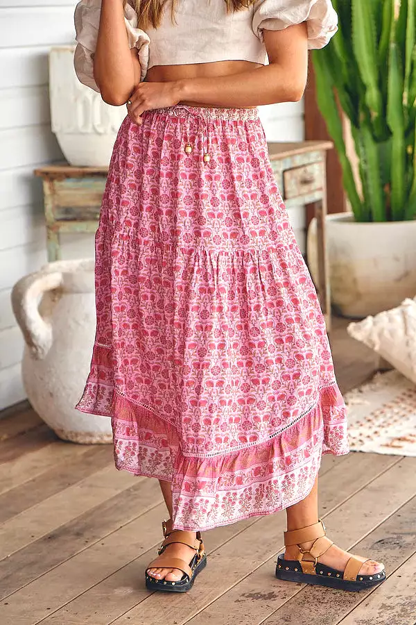 Shayla Maxi Skirt - Rose Blossom Pattern