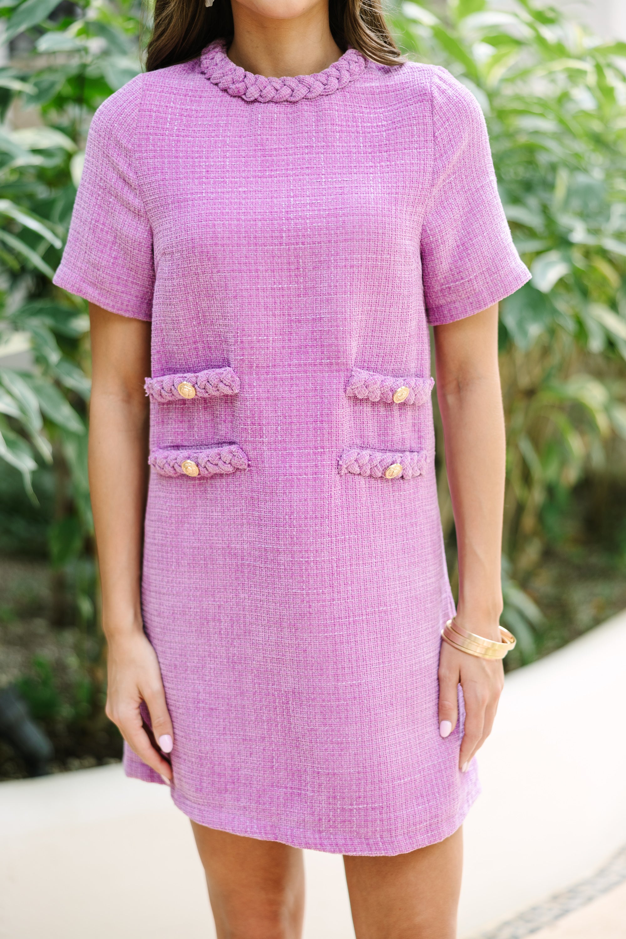 Shop Lavender Purple Tweed Shift Dresses for Asking Out