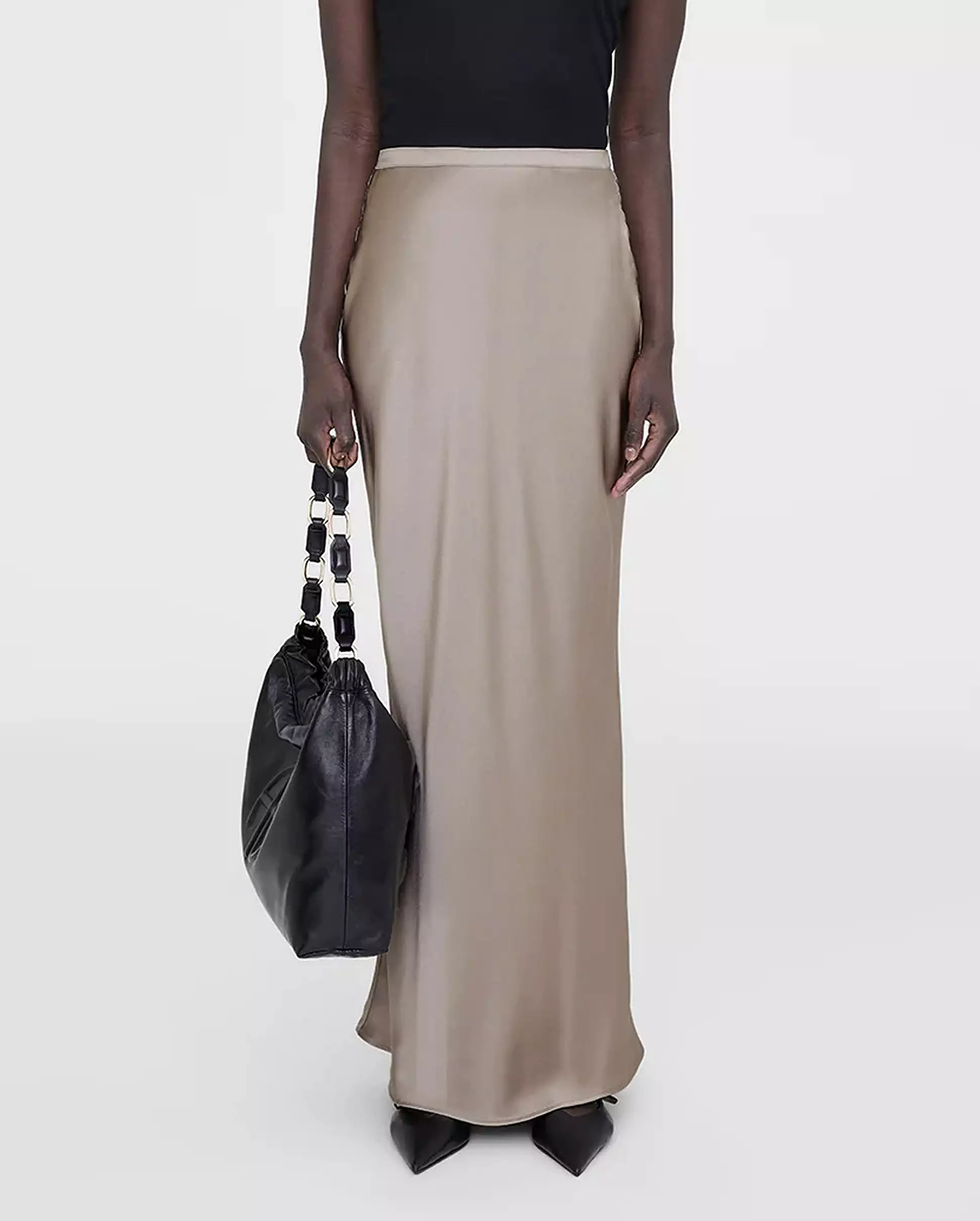 Silk Maxi Skirt in Taupe - Shop Now