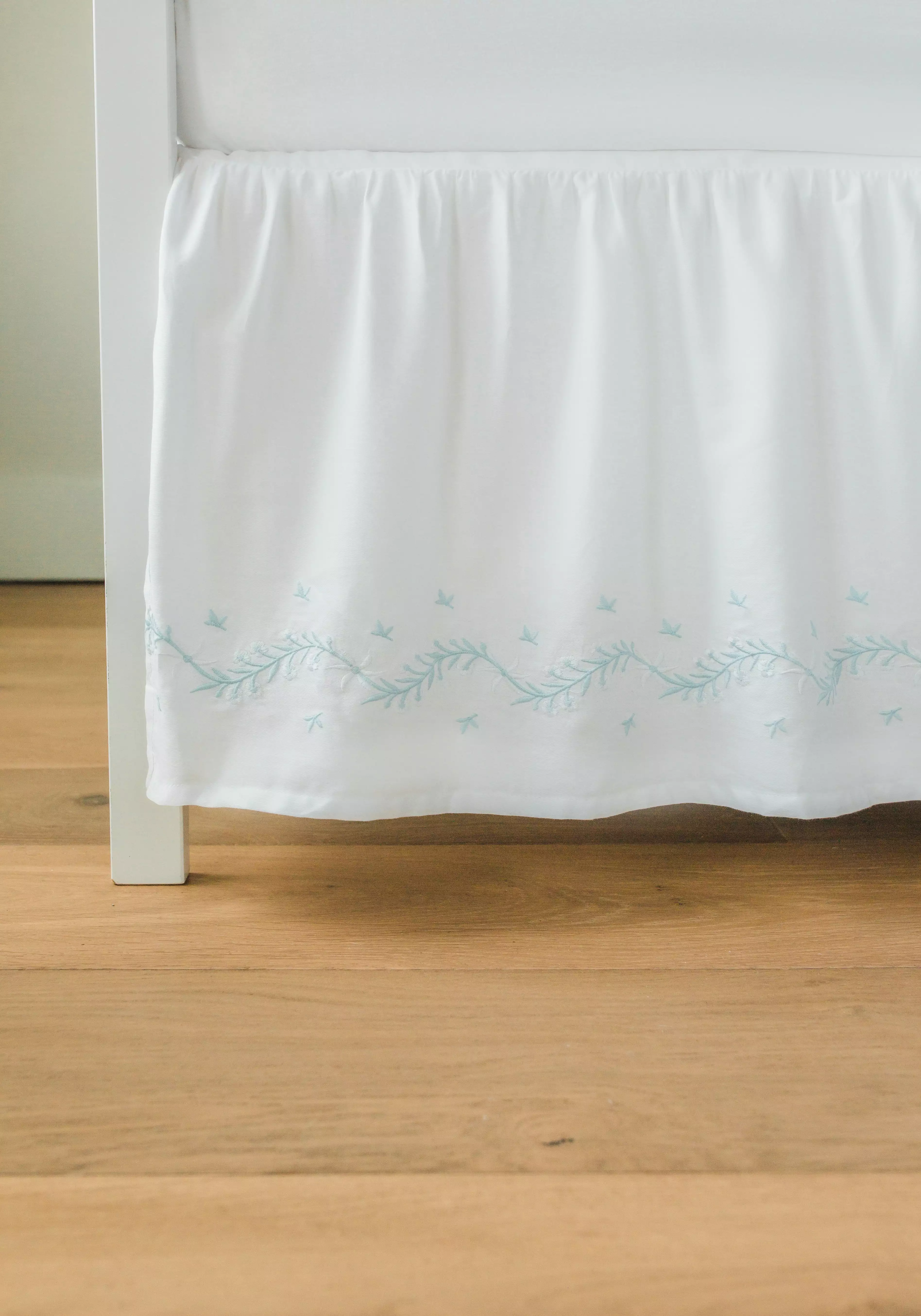 Sky Blue Embroidered Crib Skirt