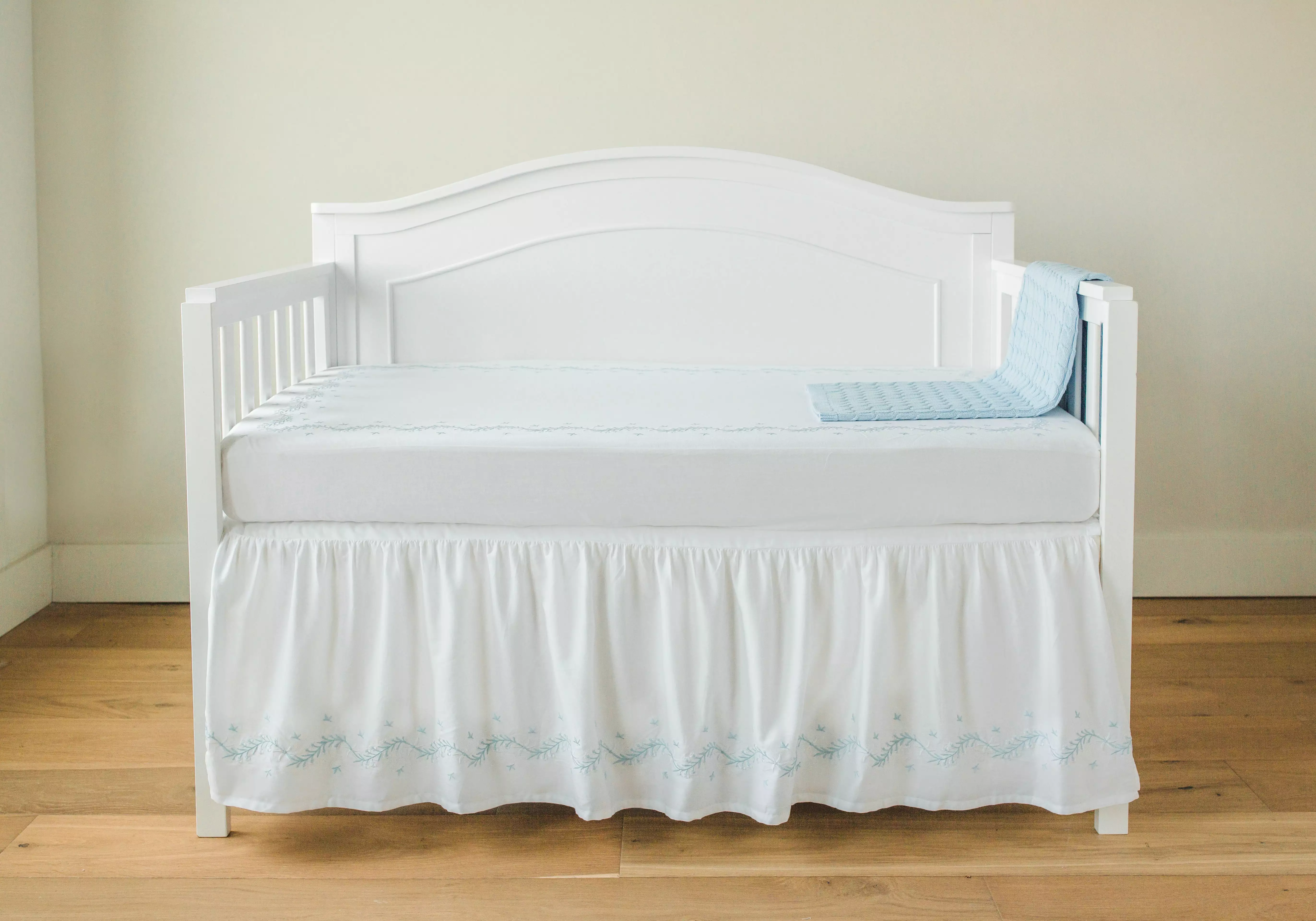 Sky Blue Embroidered Crib Skirt