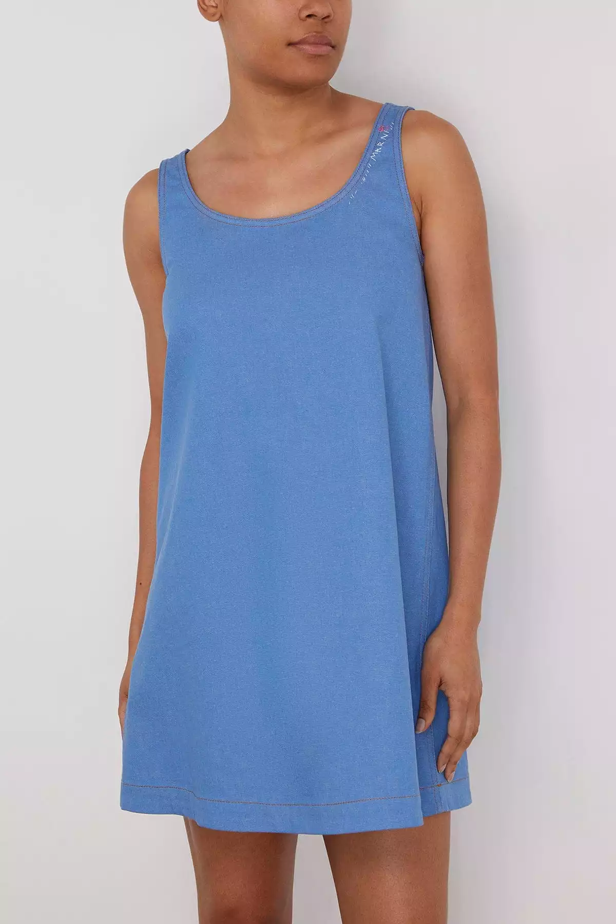 Sleeveless Denim Shift Dress, Azure