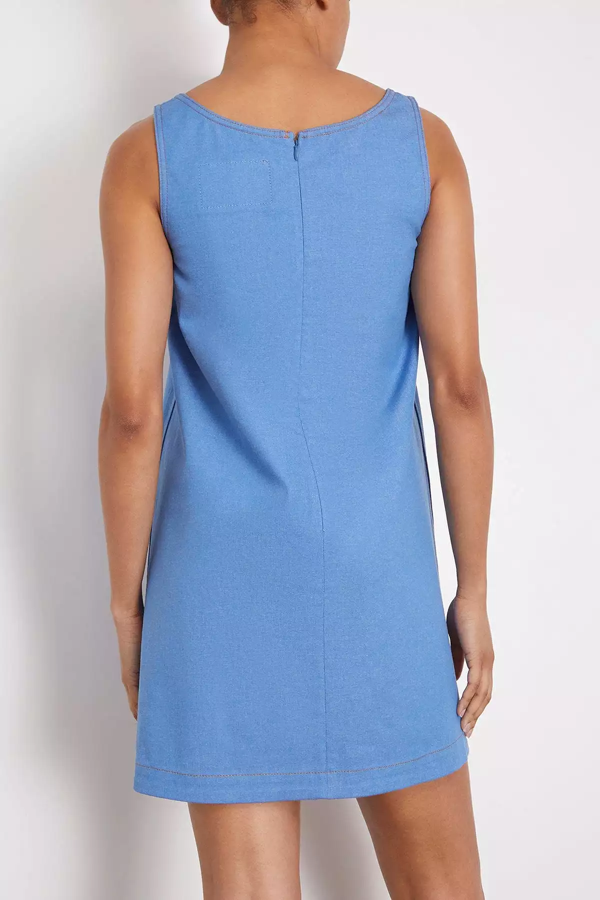 Sleeveless Denim Shift Dress, Azure