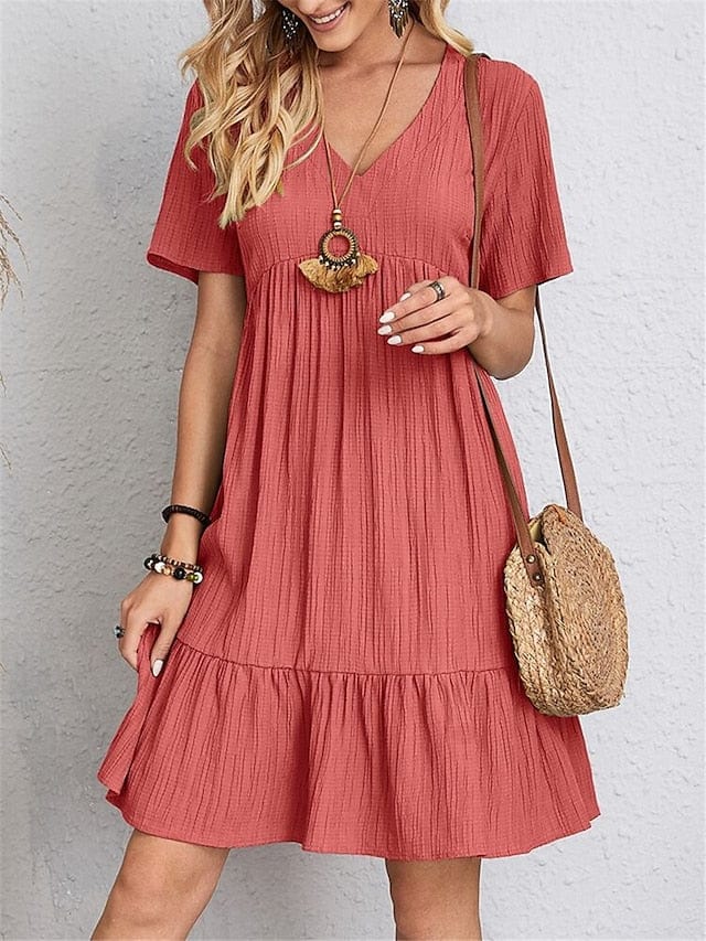 Sleeveless Shift Dress for Women with Ruffle V Neck