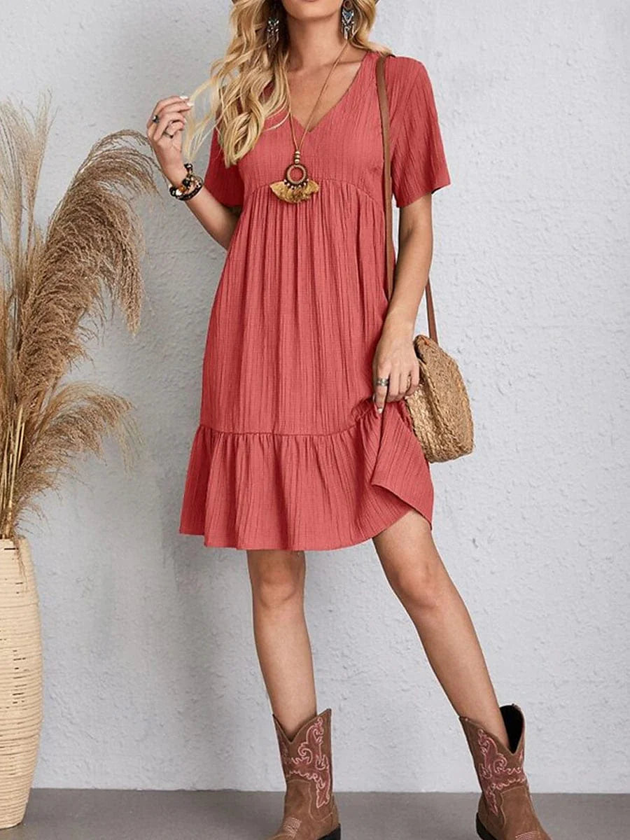 Sleeveless Shift Dress for Women with Ruffle V Neck