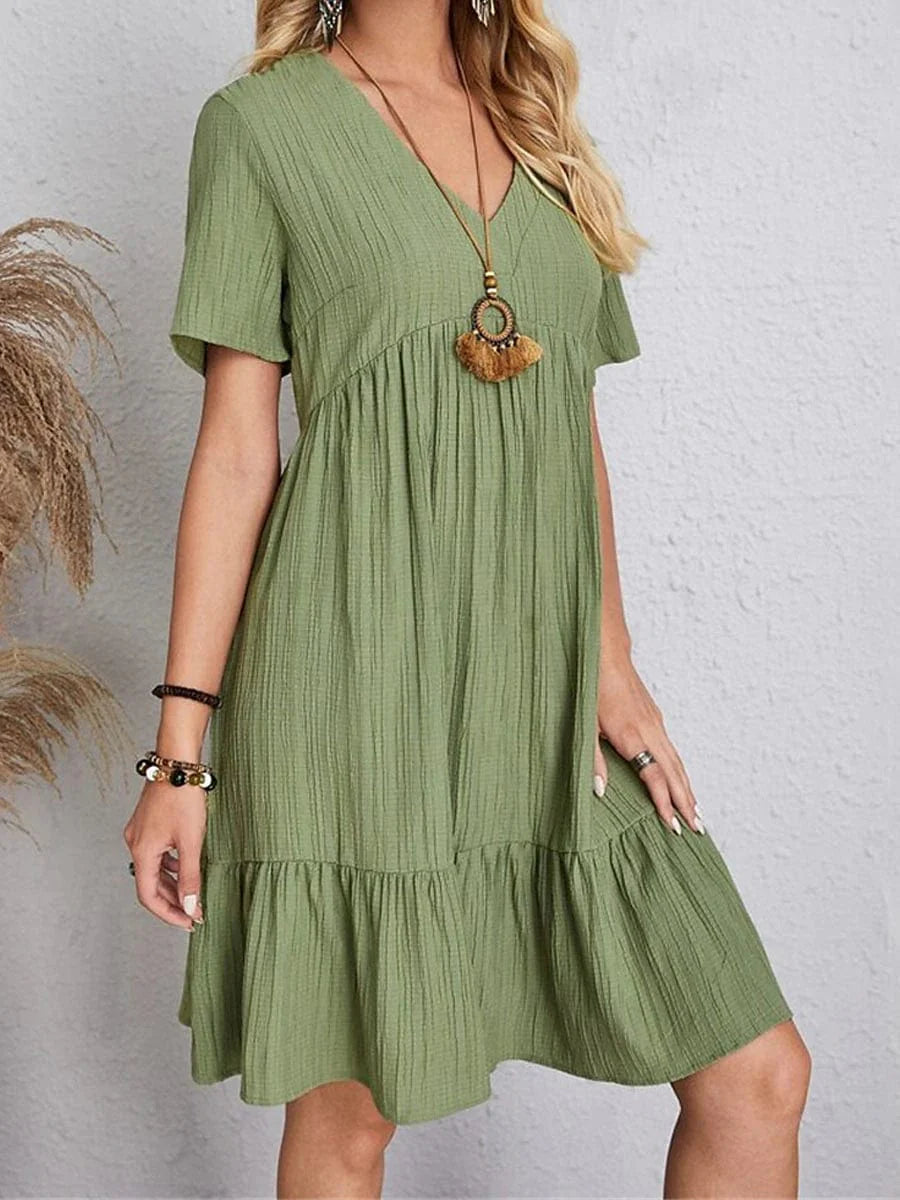 Sleeveless Shift Dress for Women with Ruffle V Neck