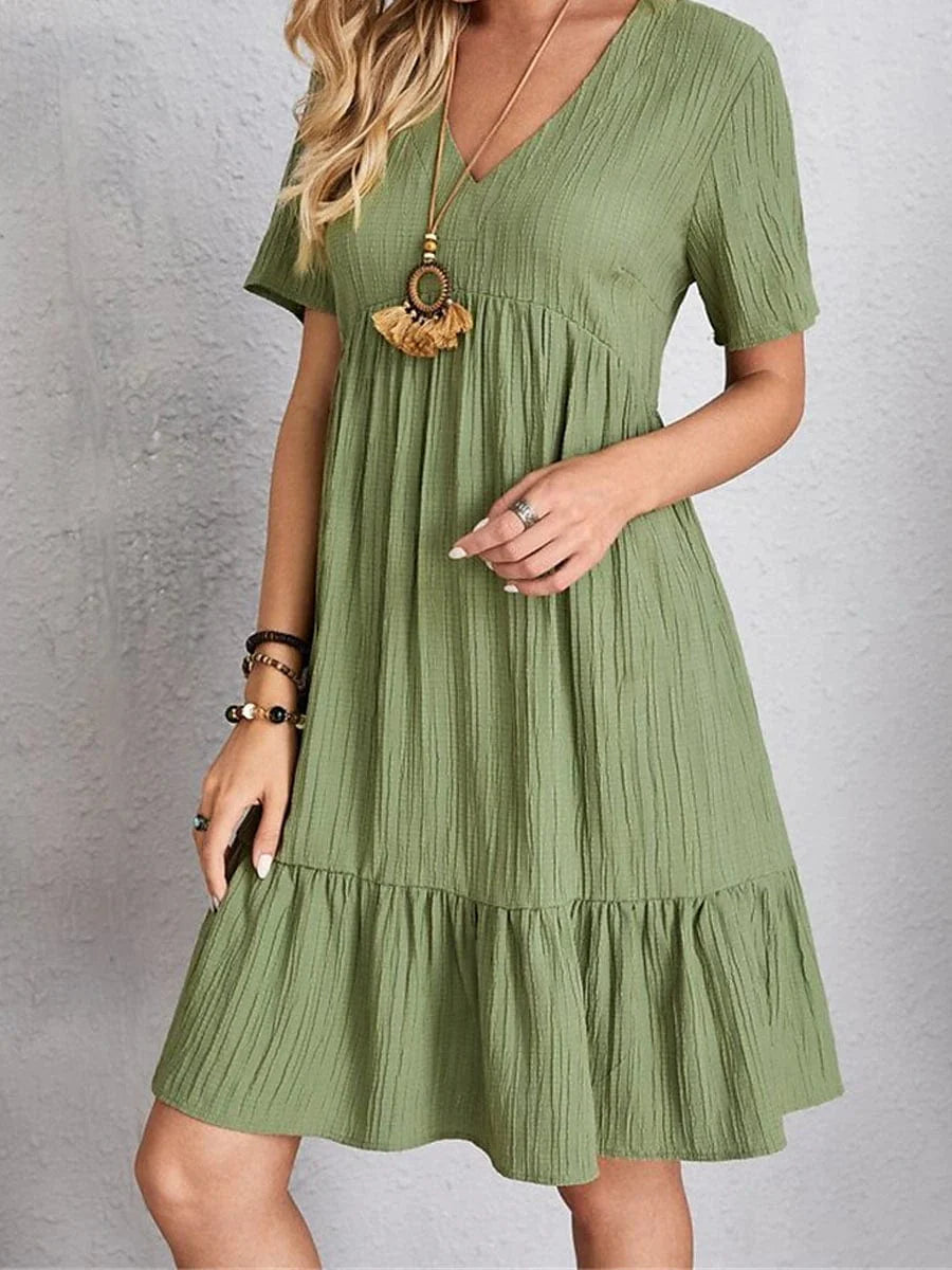 Sleeveless Shift Dress for Women with Ruffle V Neck