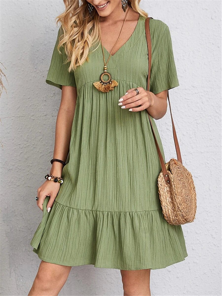 Sleeveless Shift Dress for Women with Ruffle V Neck