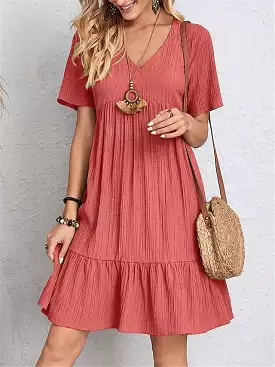 Sleeveless Shift Dress for Women with Ruffle V Neck