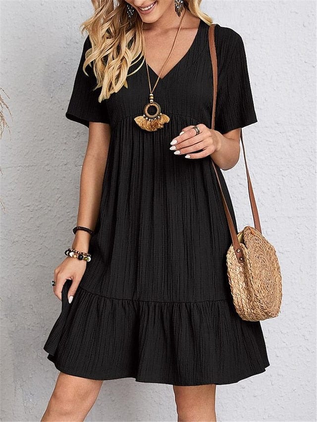 Sleeveless Shift Dress for Women with Ruffle V Neck