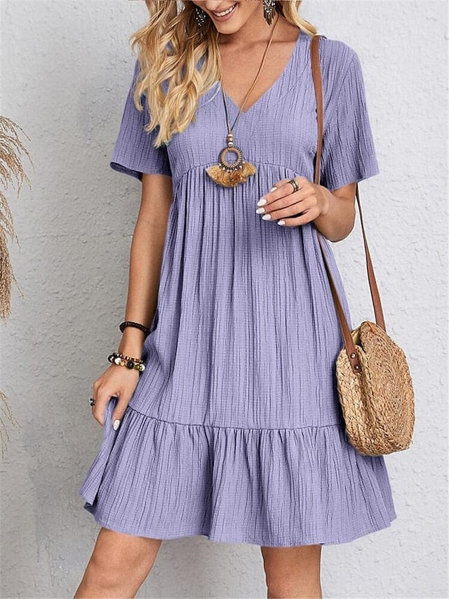 Sleeveless Shift Dress for Women with Ruffle V Neck