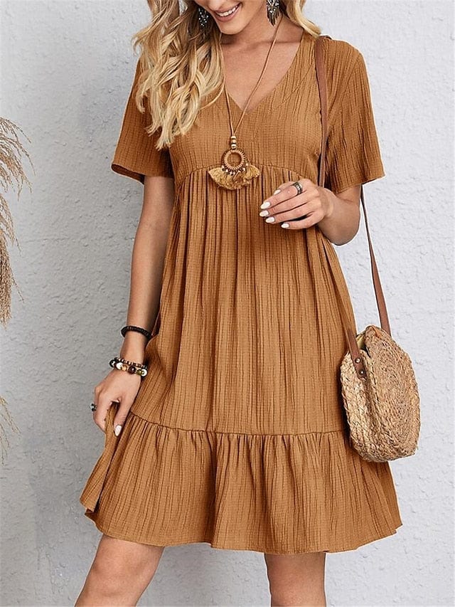 Sleeveless Shift Dress for Women with Ruffle V Neck