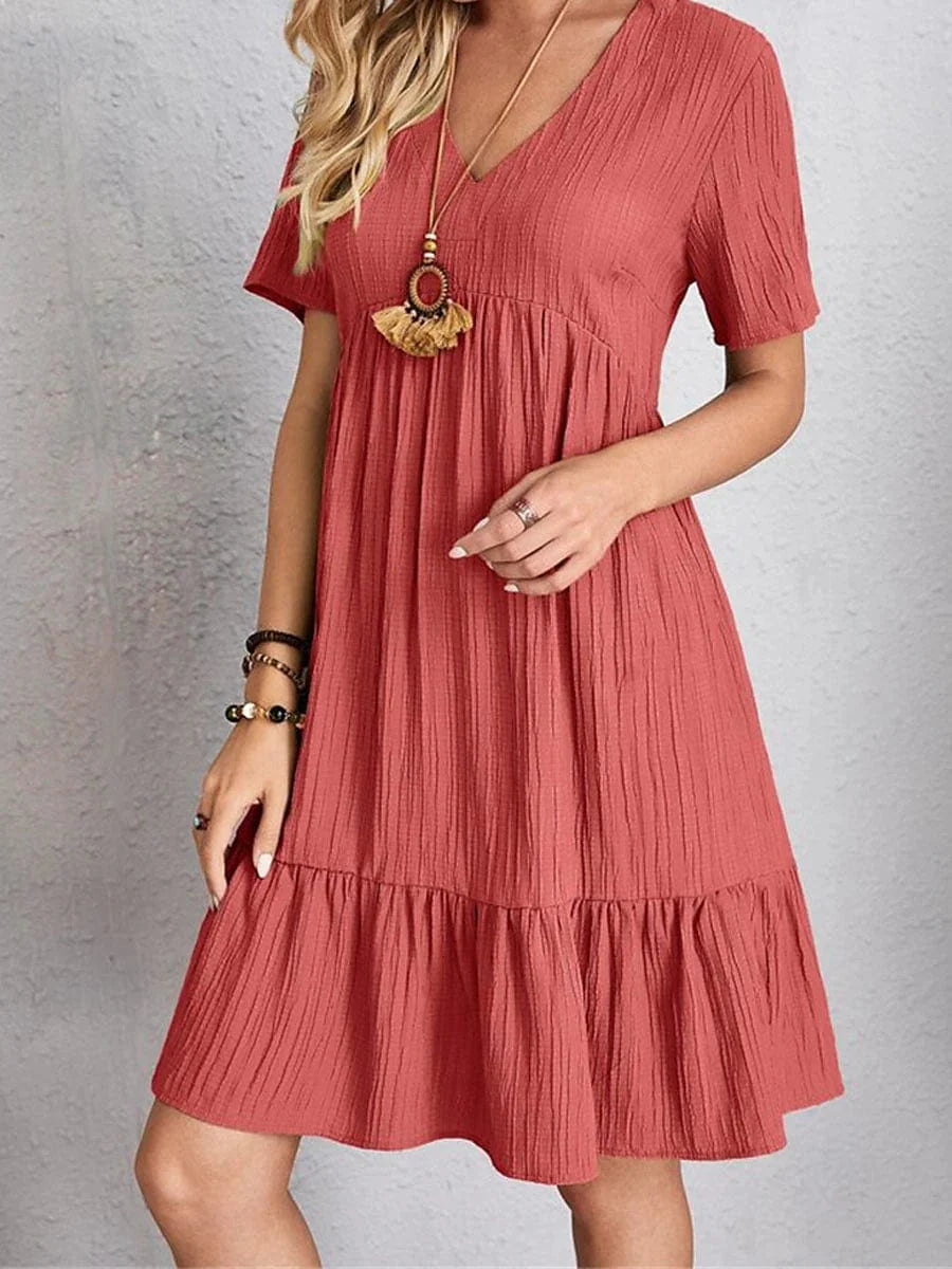 Sleeveless Shift Dress for Women with Ruffle V Neck