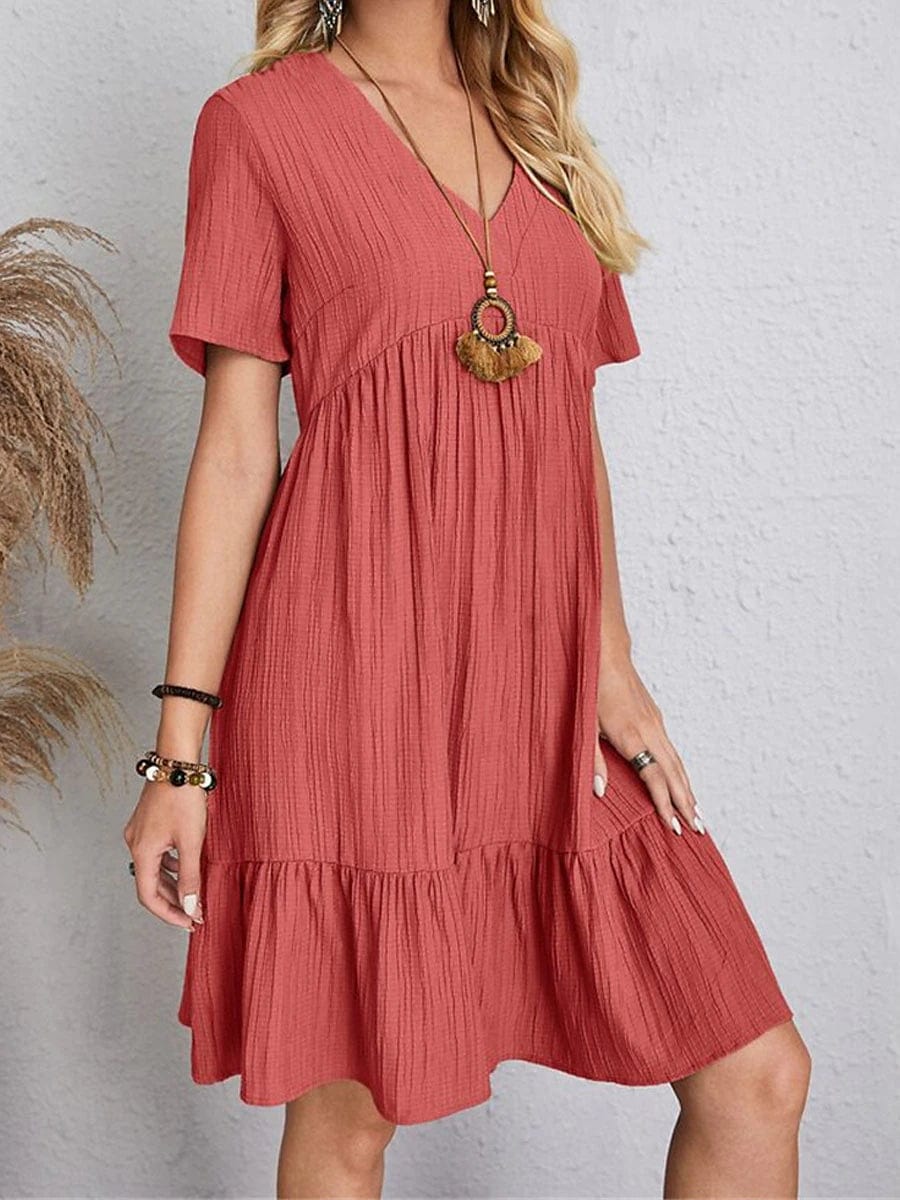 Sleeveless Shift Dress for Women with Ruffle V Neck