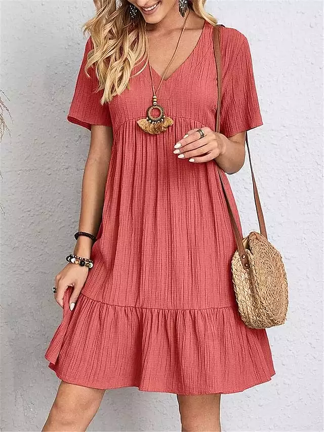 Sleeveless Shift Dress with Ruffle V Neck for Women