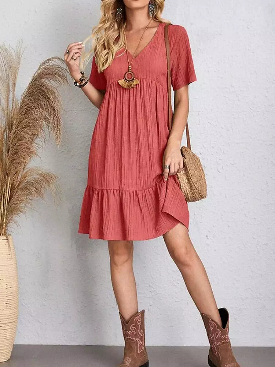 Sleeveless Shift Dress with Ruffle V Neck for Women