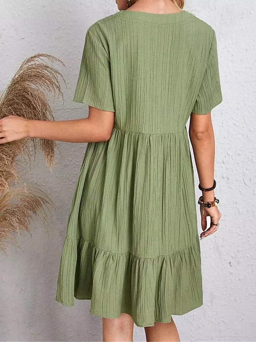 Sleeveless Shift Dress with Ruffle V Neck for Women