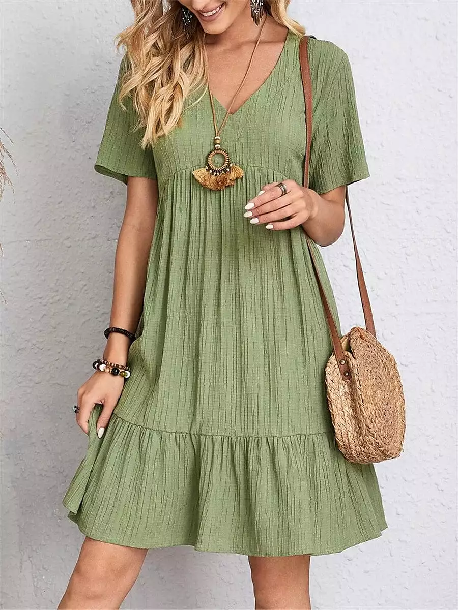 Sleeveless Shift Dress with Ruffle V Neck for Women