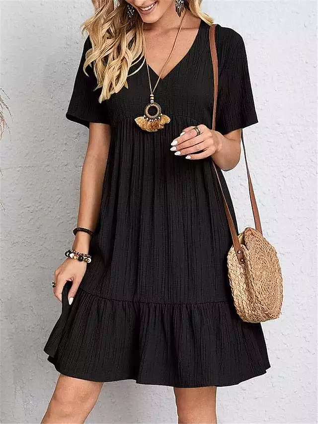 Sleeveless Shift Dress with Ruffle V Neck for Women