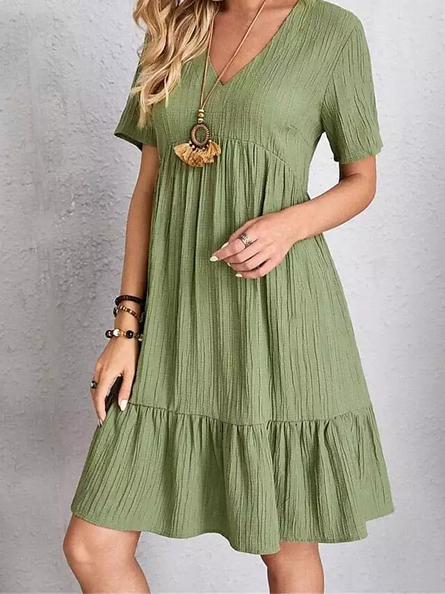 Sleeveless Shift Dress with Ruffle V Neck for Women