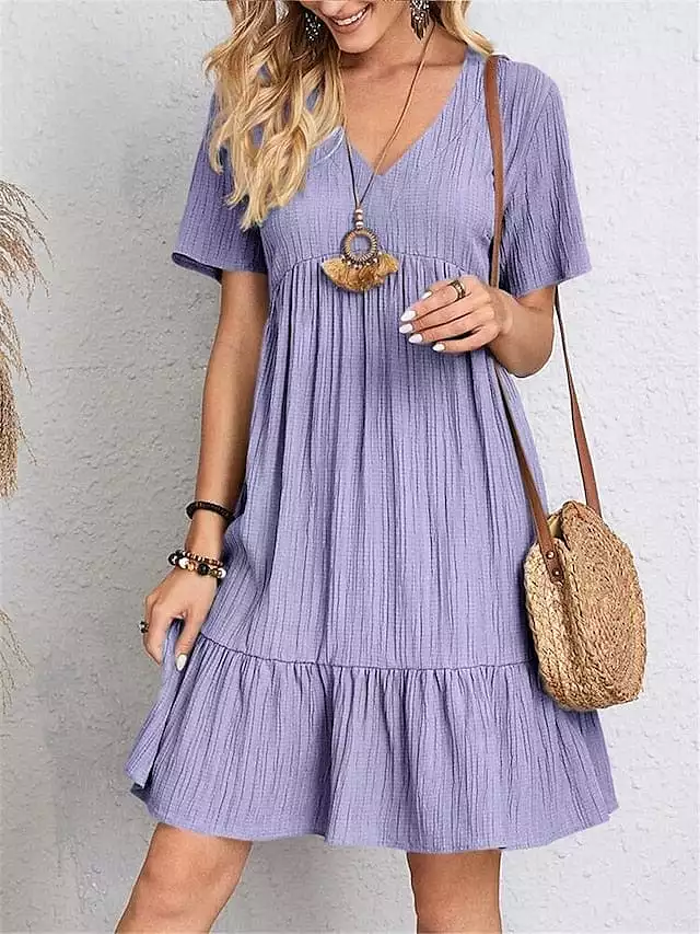 Sleeveless Shift Dress with Ruffle V Neck for Women