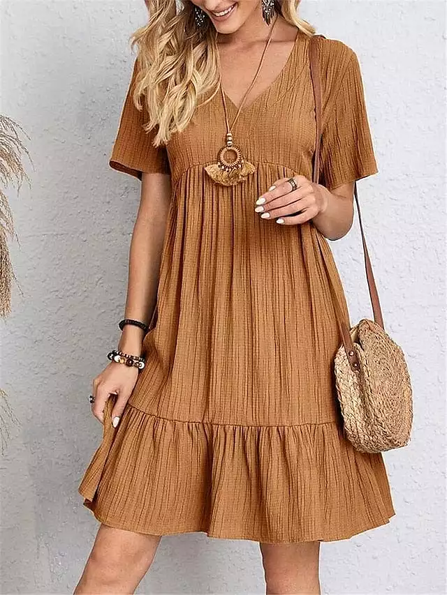 Sleeveless Shift Dress with Ruffle V Neck for Women